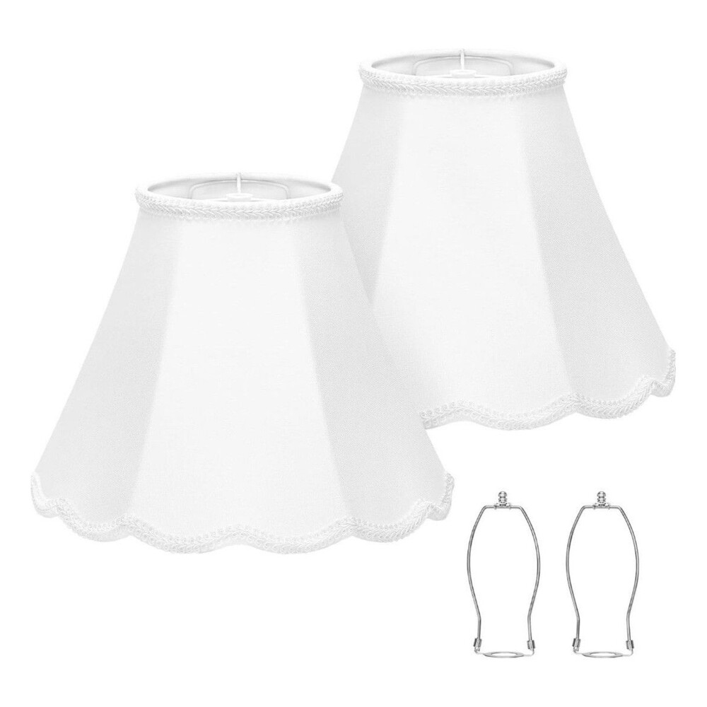 Seaside Village Scalloped Lamp Shades Set of 2 White Bell Spider Harp...